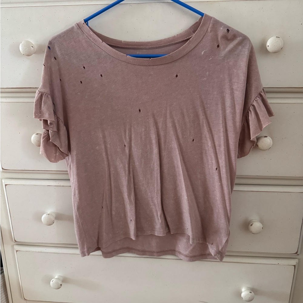 American Eagle Outfitters Pink Ruffled Short Sleeve Tee